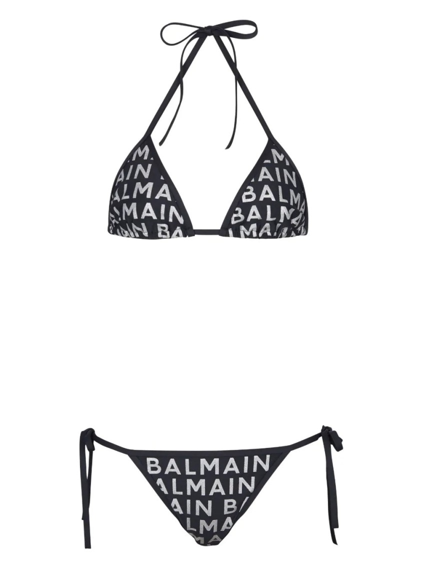 Balmain Multicolour Triangle Bikini With Adjustable Ties In Black