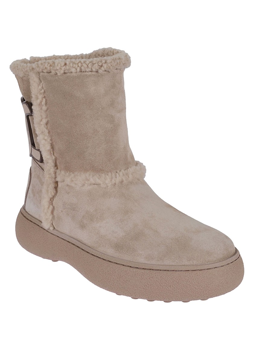 Tod's Suede Ankle Boots With Shearling Lining In Gray