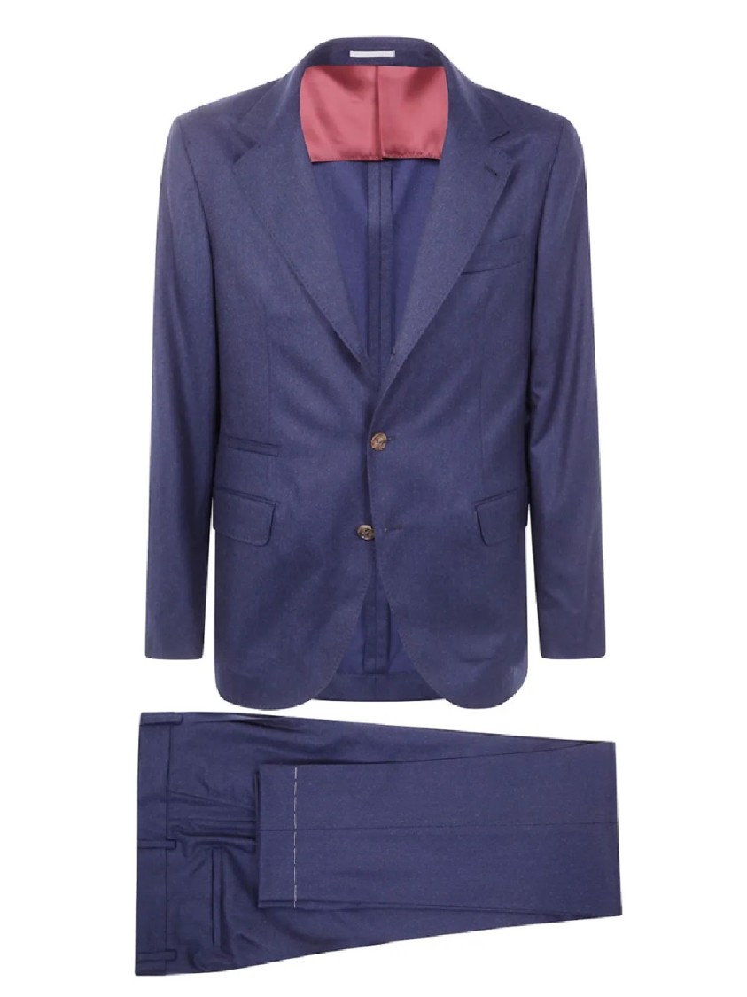 Brunello Cucinelli Tailored Two-button Suit With Contrasting Lining In Blue