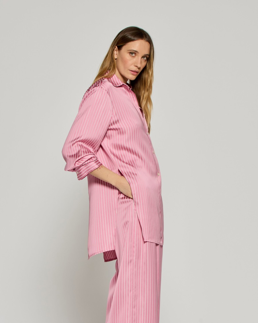 SERENA BUTE SERENA BUTE SATIN STRIPE OPEN BACK SHIRT - PINK 