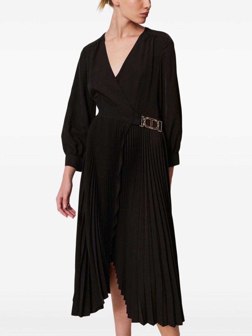 Twinset Twin-set Wrap-design Evening Dress With Logo-buckle Detail