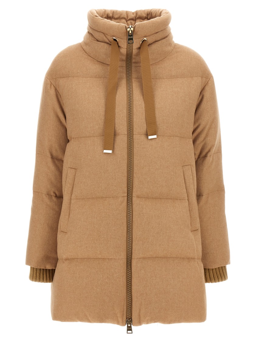 Herno Down Jacket With Hood And Quilted Design In Brown