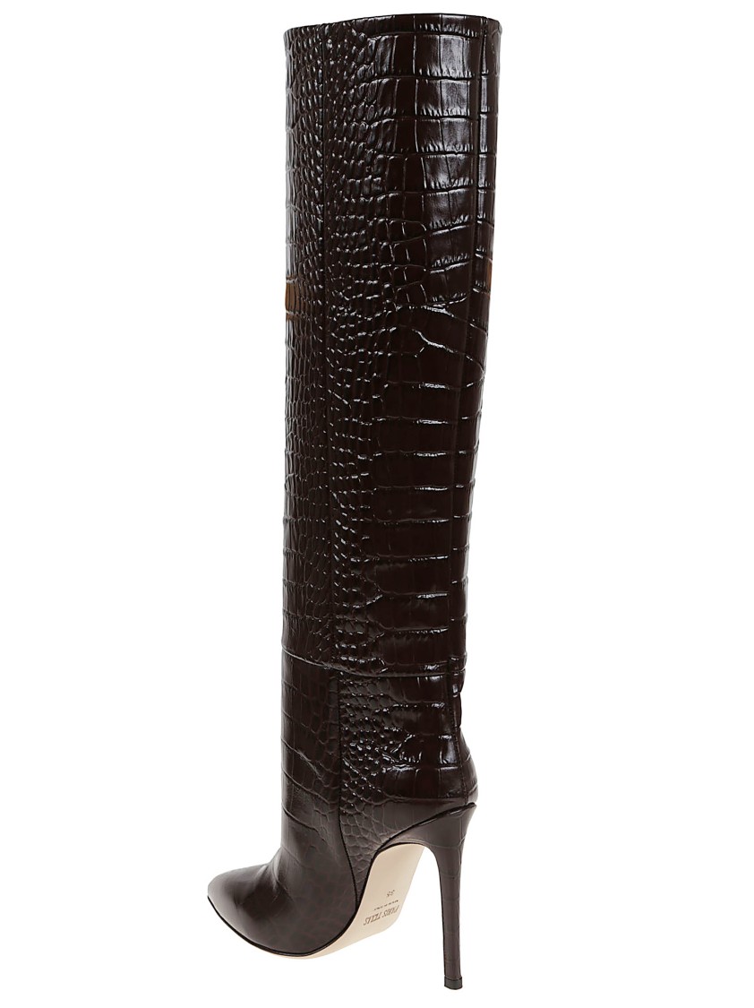 Paris Texas Stiletto Boot In Crocodile-effect Leather In Brown