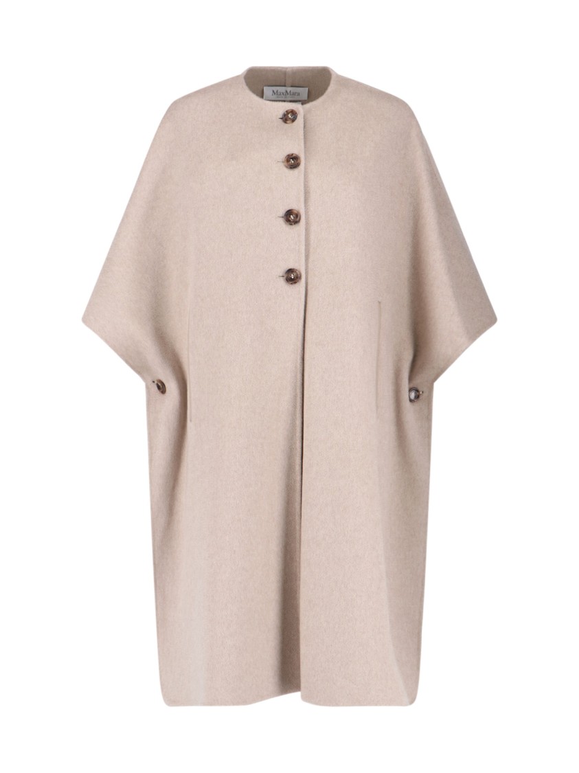 Max Mara Beige Cashmere Cape With Button Closure And Maxi Back Slit In Brown