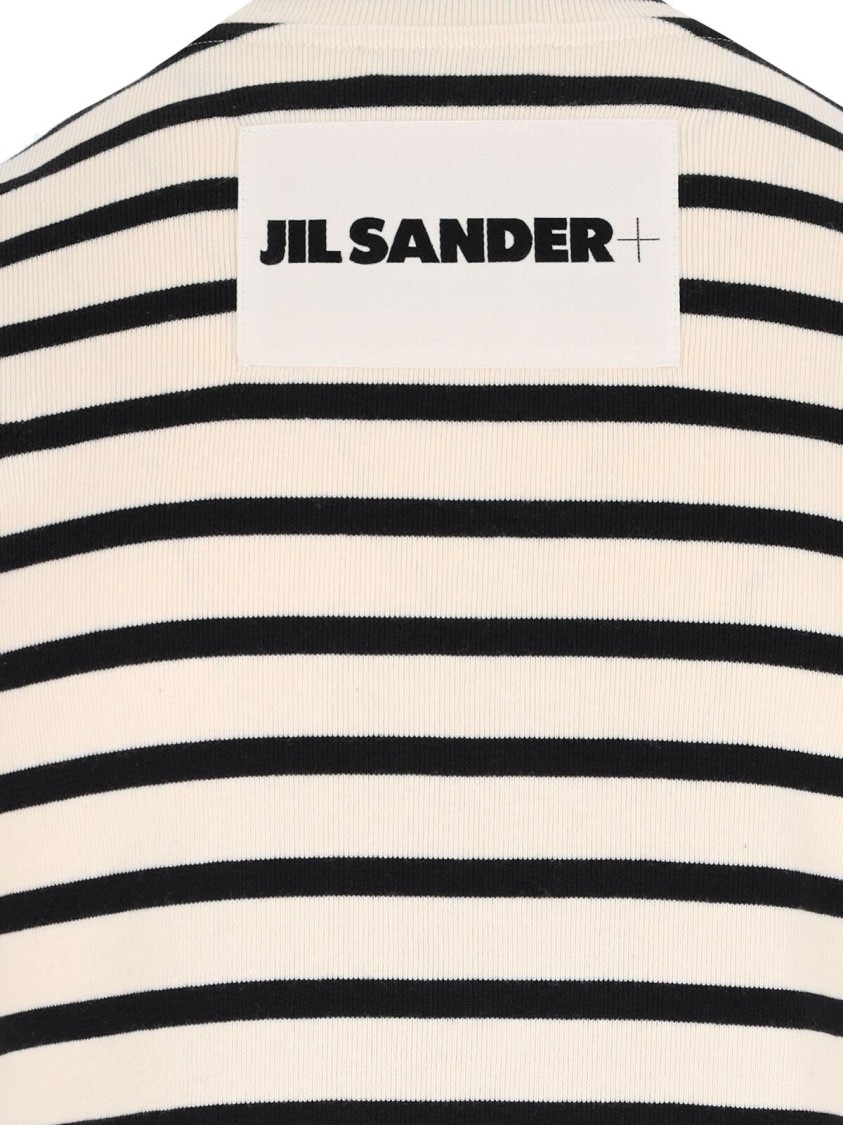 Jil Sander Black And White Knitted Striped T-shirt In Cotton Woman