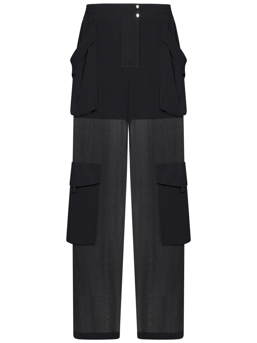 Shop Pinko Transparent Georgette Oversized Cargo Trousers In Black