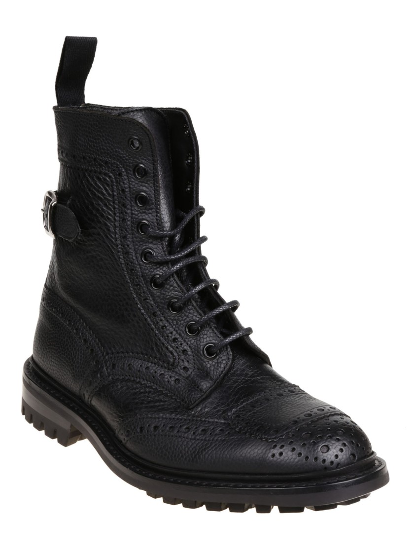 TRICKER'S TRICKER'S RUGGED BLACK LEATHER BOOTS WITH BROGUE DETAILING