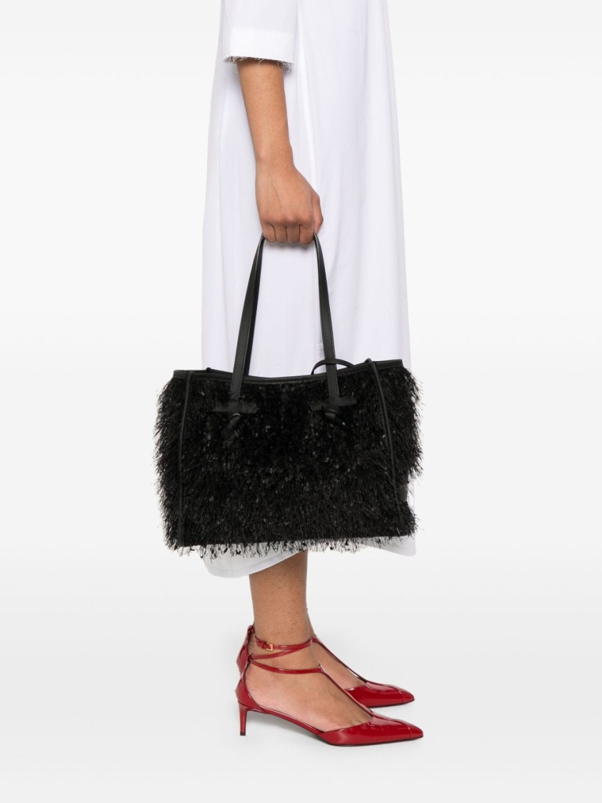 Gianni Chiarini Textured Black Shopper Bag With Fluffy Exterior
