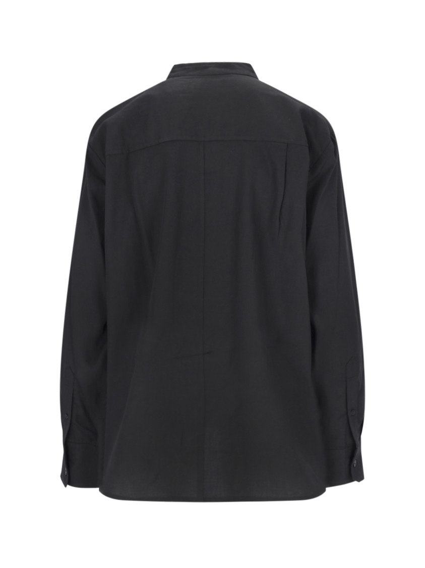 Shop Isabel Marant Étoile Embroidered Black Tencel Shirt With Mandarin Collar