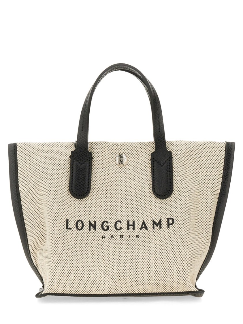 Shop Longchamp Textured Cotton Handbag With Leather Handles