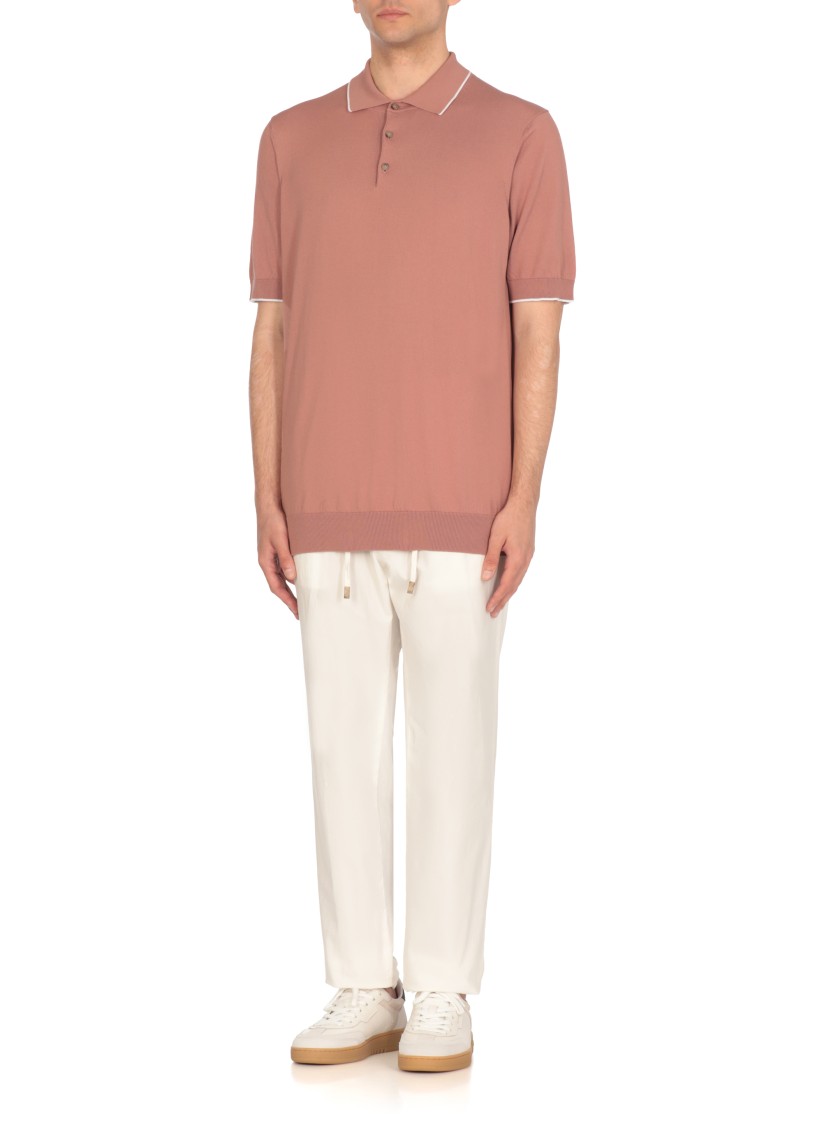 Peserico Men's Ribbed Cotton Polo Shirt With Contrast Trim