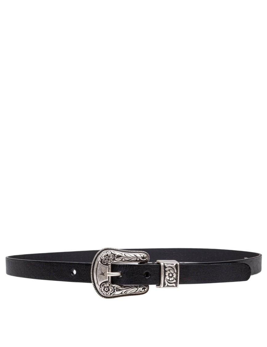 Golden Goose Deluxe Brand Black Vintage Effect Washed Leather Belt In Black