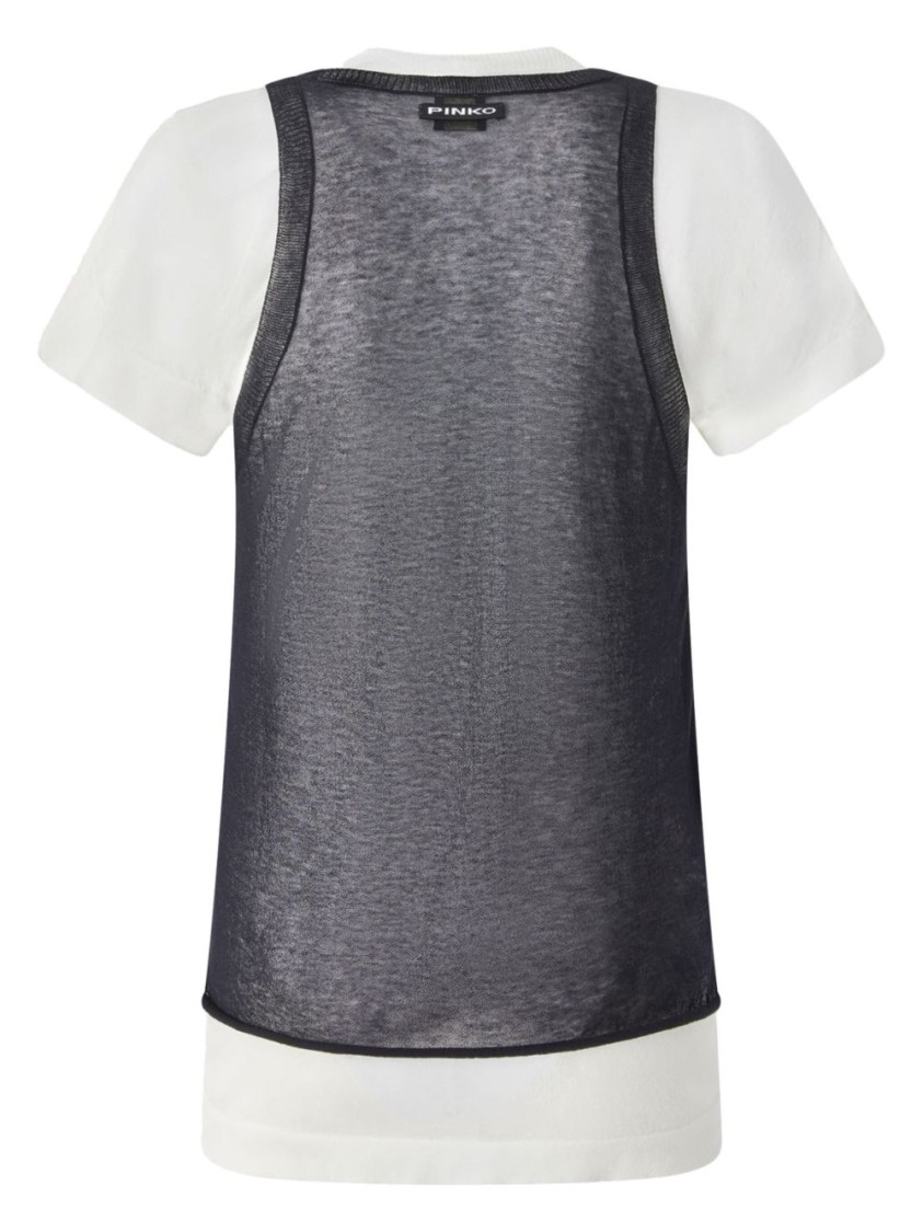 Shop Pinko Layered Black And White T-shirt With Sheer Overlay