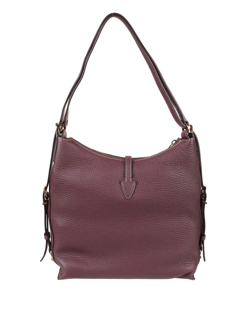 Tod's Structured Shoulder Bag With Textured Exterior And Gold Accents In Burgundy