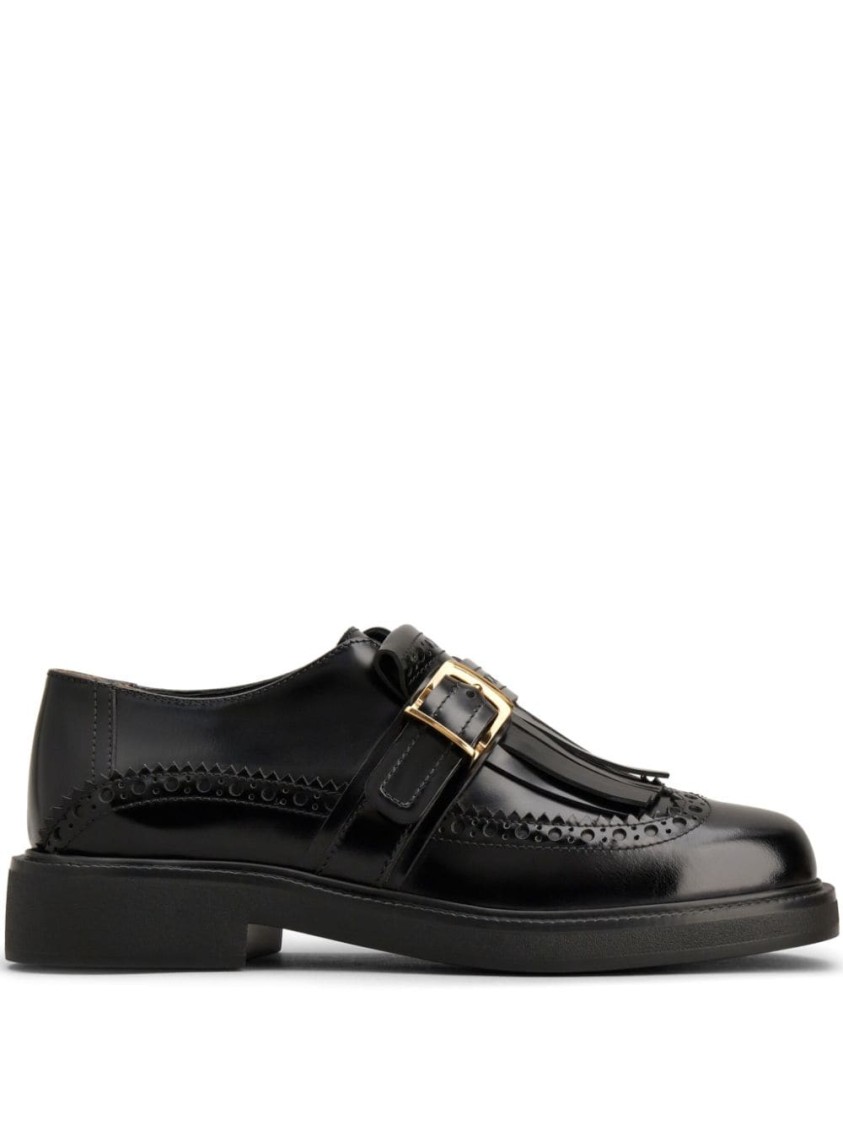 Tod's Monk Strap In Leather With English Dovetail Stitching And Fringe In Black