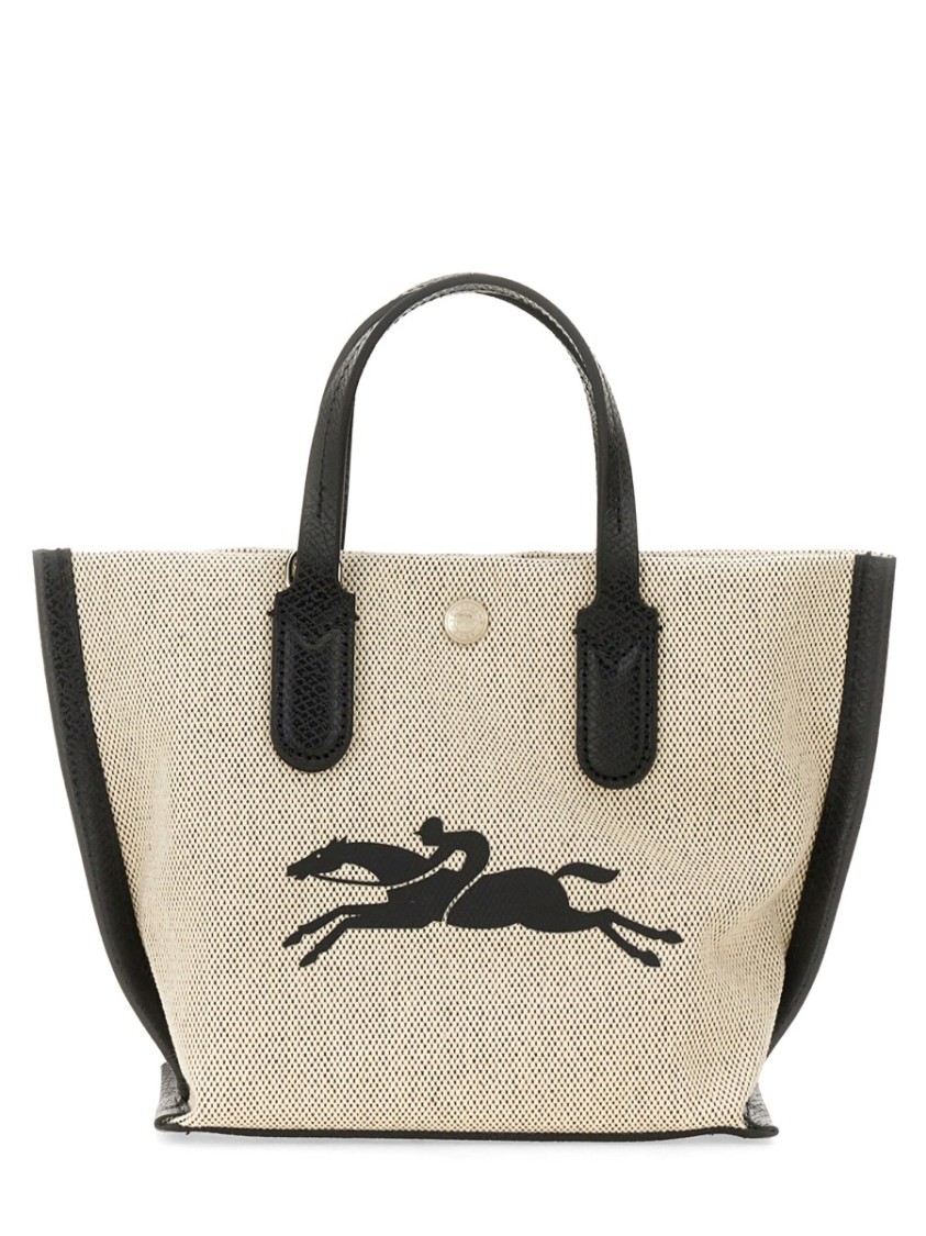 Longchamp Textured Cotton Handbag With Leather Handles