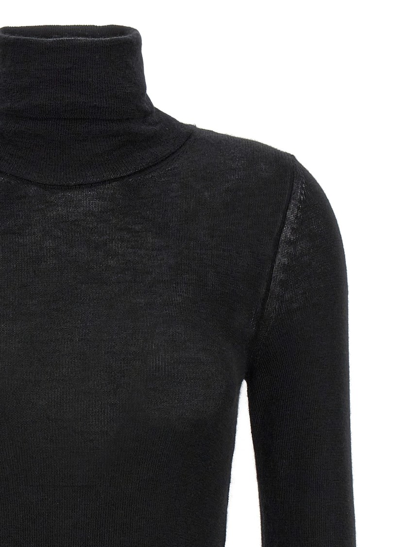 Tom Ford Turtleneck Long-sleeve Fine Cashmere-silk Top In Black