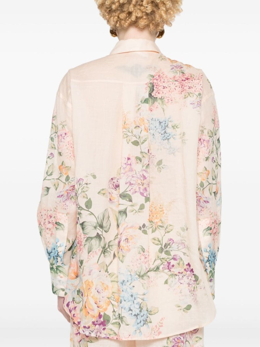 Shop Zimmermann Beige Lightweight Floral Print Semi-transparent Ramie Shirt In Neutrals