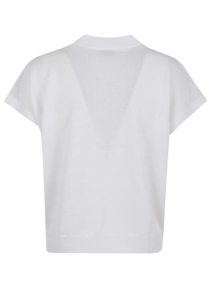 Shop Peserico V-neck Linen Blend Sweater With Striped Shoulder Detail