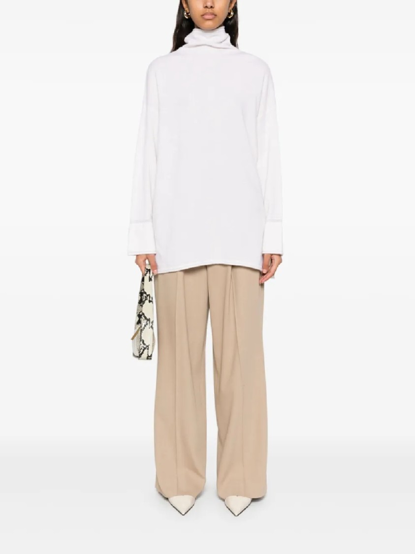Max Mara High-neck Cashmere Top With Subtle Cuff Detailing In White