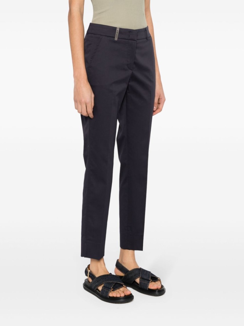 Peserico Tailored Navy Blue Trousers With Embossed Finish In Blue