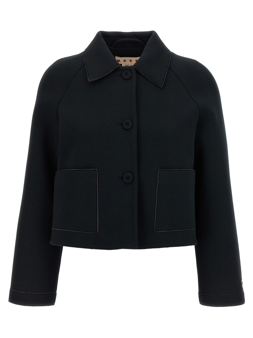 Marni Button-front Jersey Jacket With Classic Collar In Black