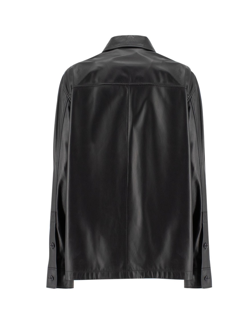 Shop Fabiana Filippi Black Oversized Leather Blouse With Button Fastening