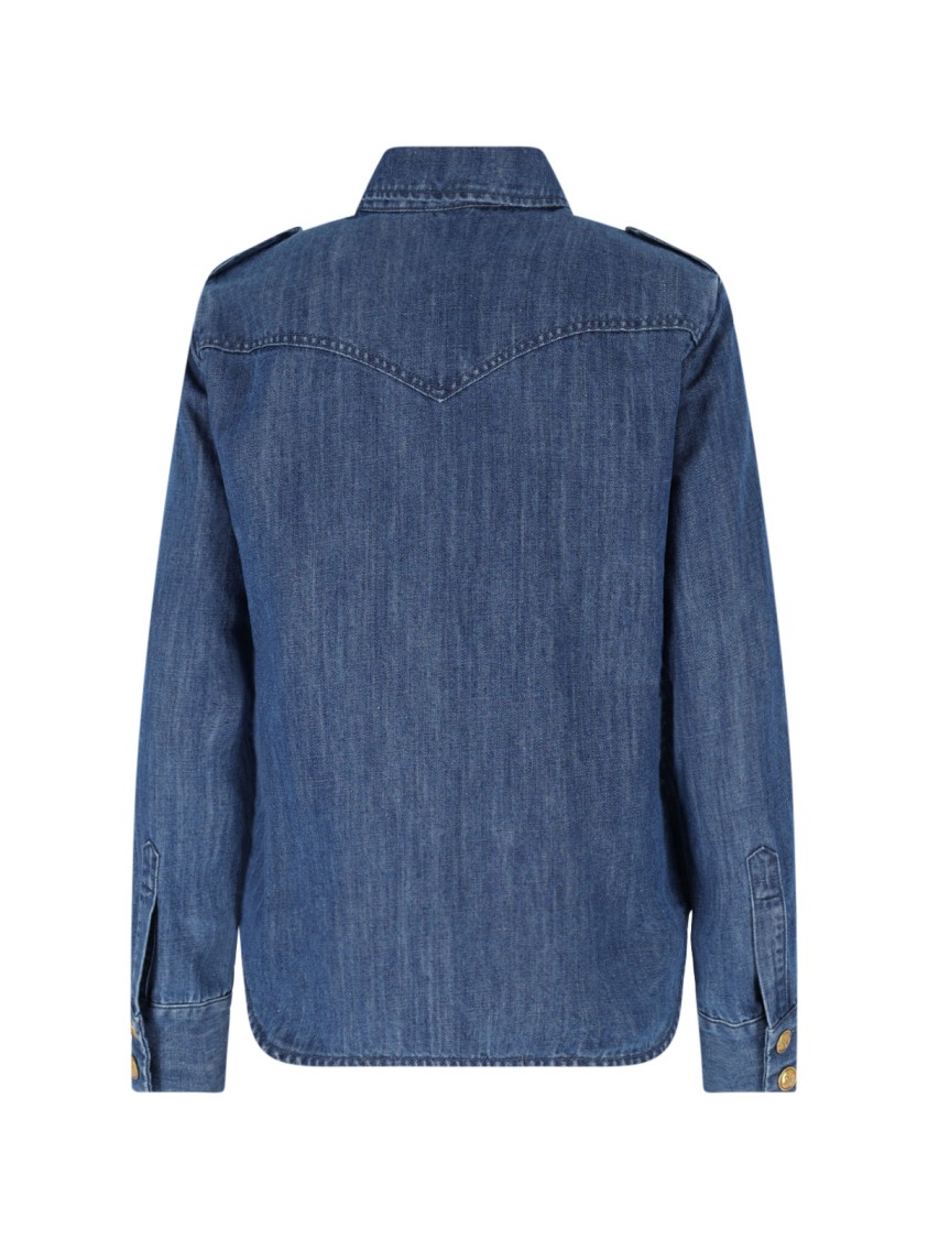 Valentino Casual Shirt With Chest Pockets And Epaulettes In Blue