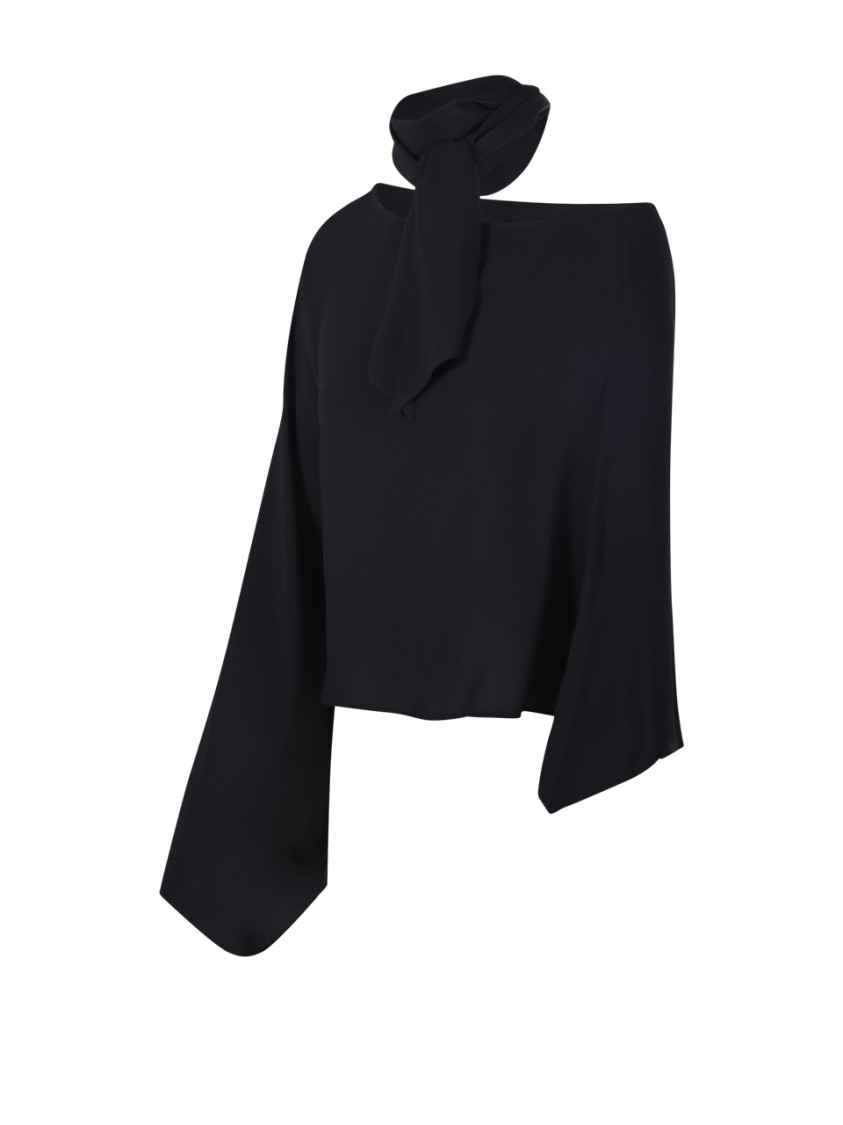 FEDERICA TOSI FEDERICA TOSI ASYMMETRICAL BLACK BLOUSE WITH NECK TIE