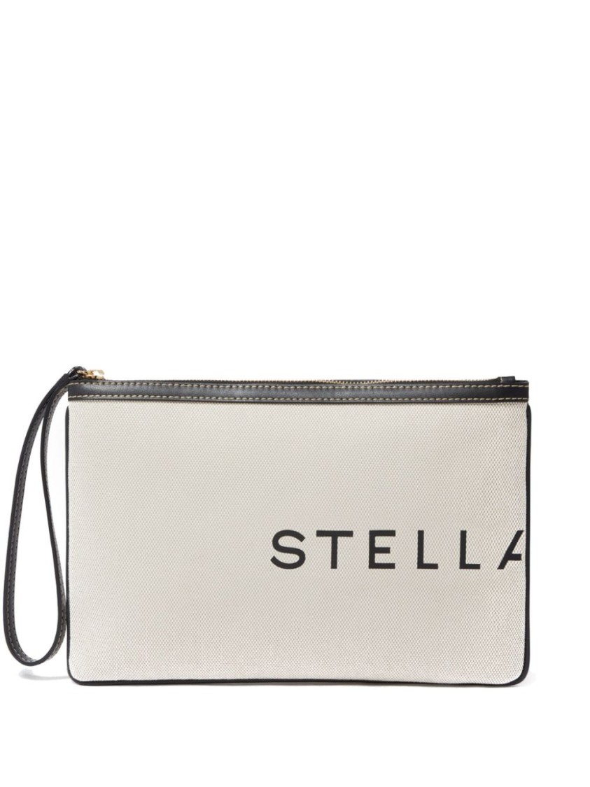 Stella Mccartney Beige Textured Handbag With Zip Closure And Wrist Strap In Neutrals