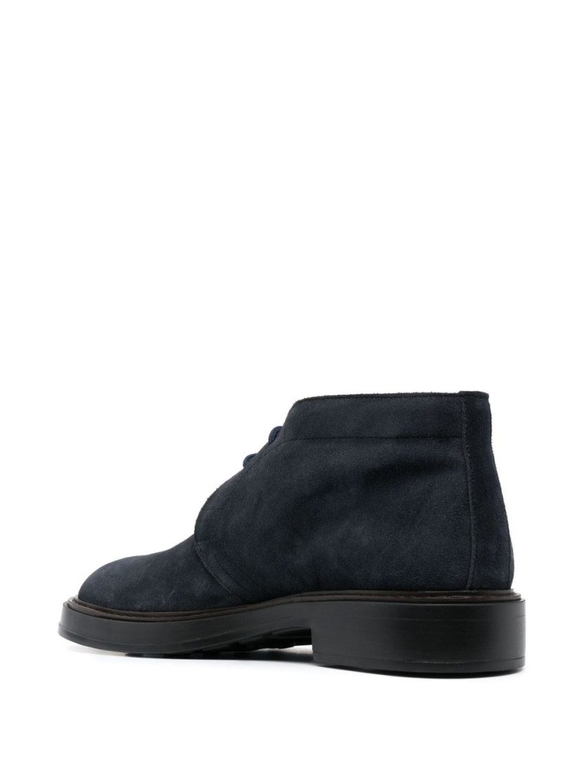Tod's Almond Toe Front Lace-up Flat Shoes In Midnight Blue Suede In Black