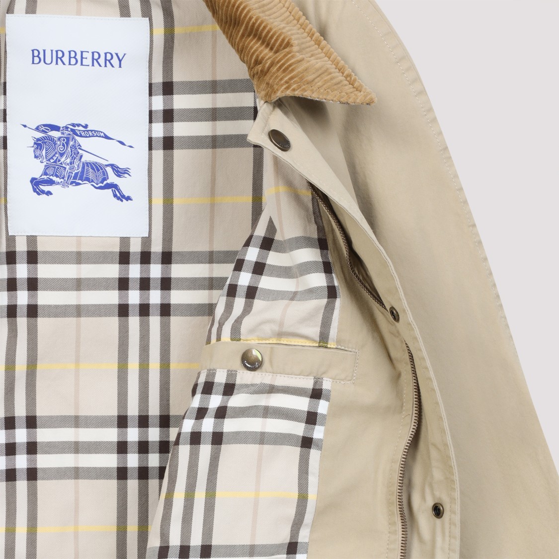 Burberry Cropped Beige Coat With Corduroy Collar In Gray