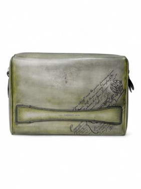 Berluti Clutch Tersio Scritto Leather Pouch Green Clutch Bag | THE 