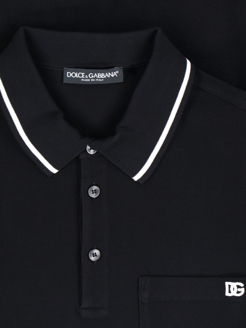 Dolce & Gabbana Polo Shirt In Piqué De Coton In Black