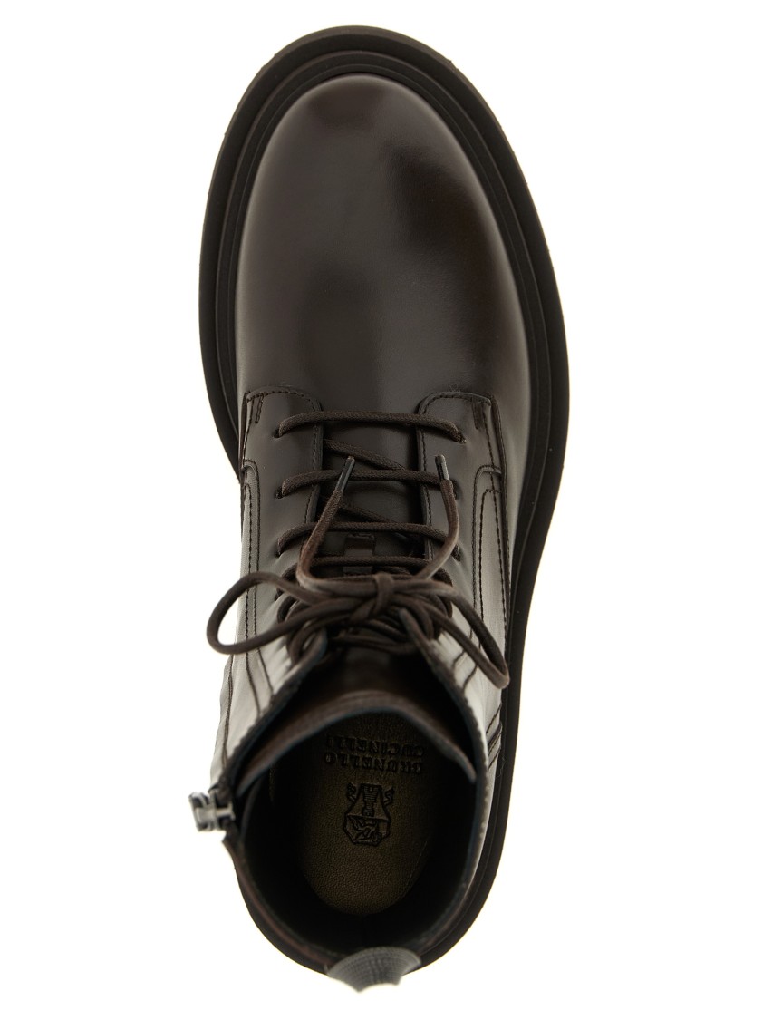 Brunello Cucinelli 'shiny Loop Detail' Combat Boots In Black