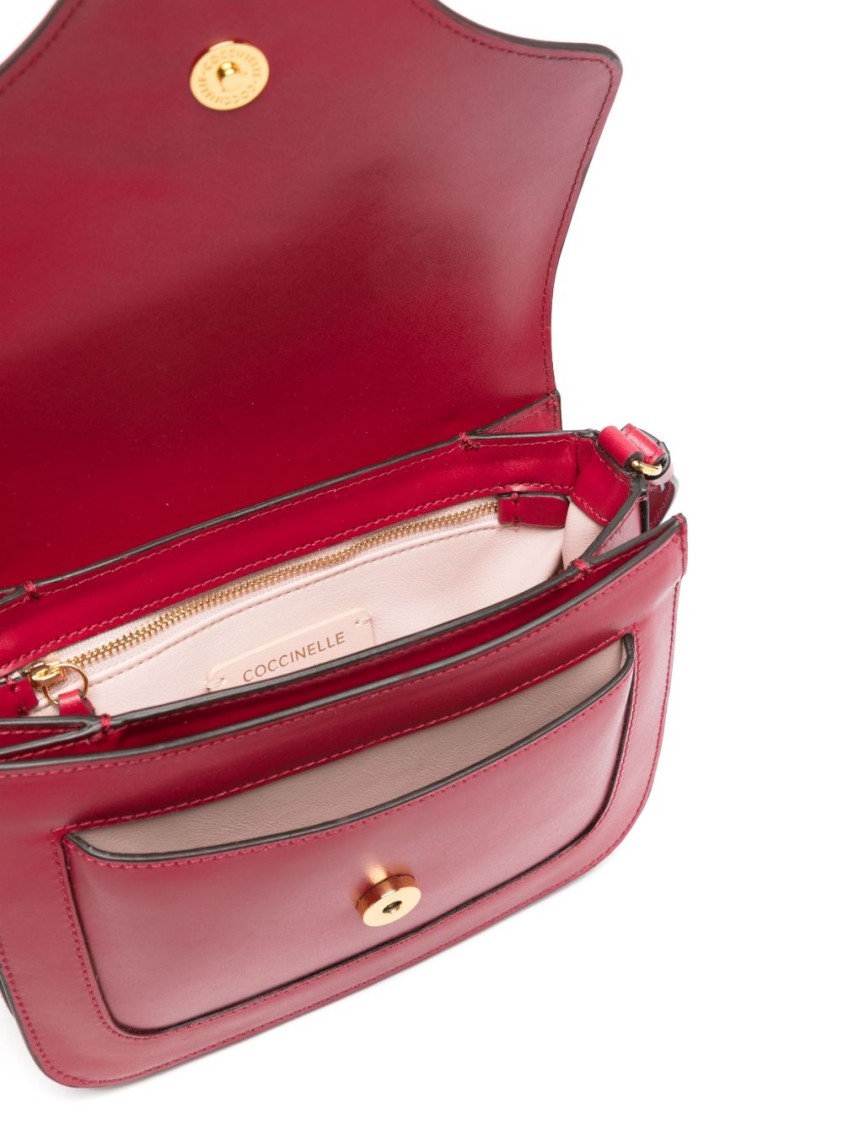 Shop Coccinelle Red Leather Shoulder Bag With Logo Accent