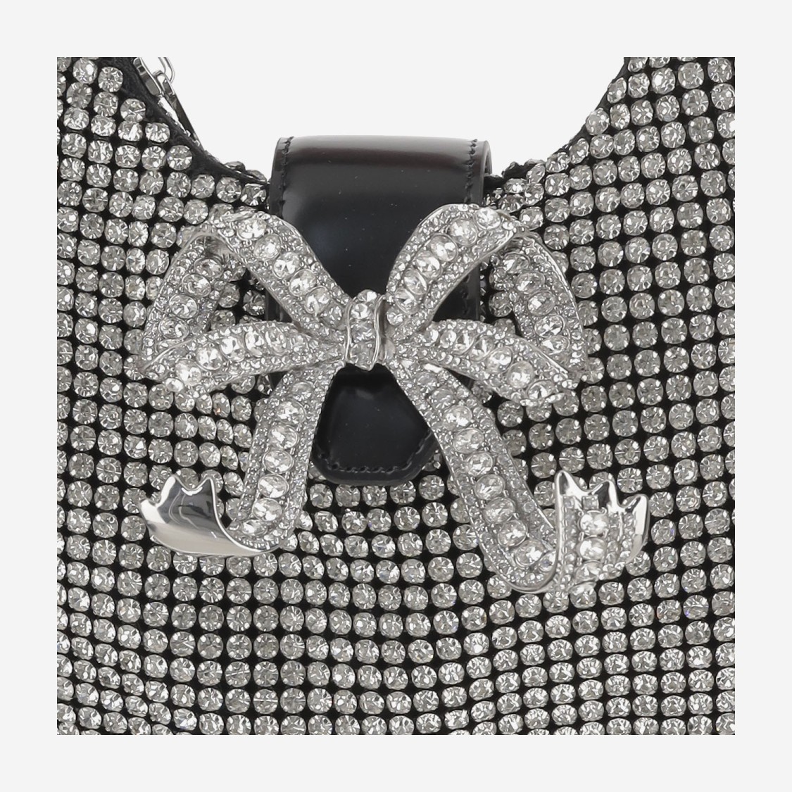 Self-portrait Silver Diamante Crescent Mini Shoulder Bag In Grey