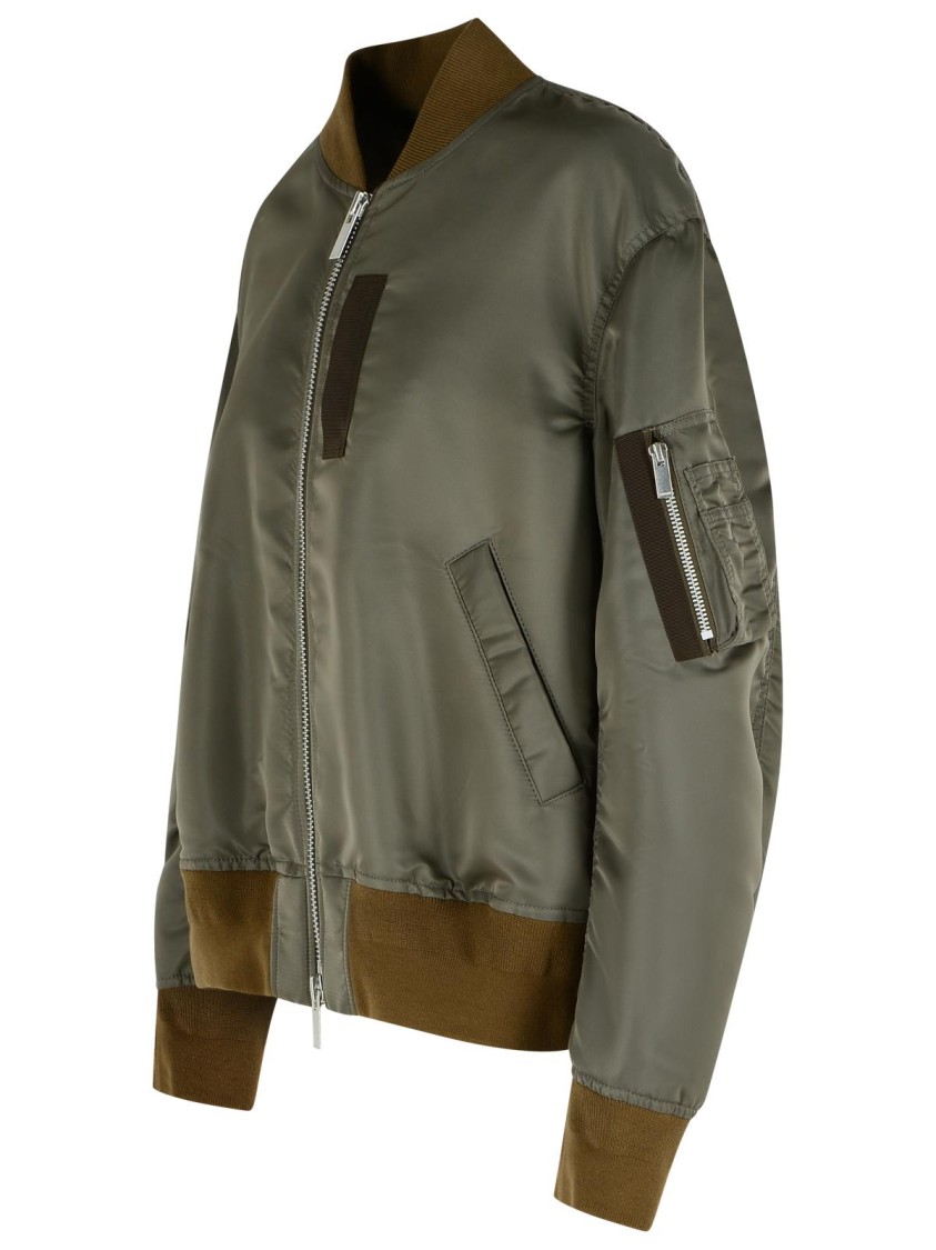Sacai Bomber Jacket With Ribbed Cuffs And Pockets In Gray