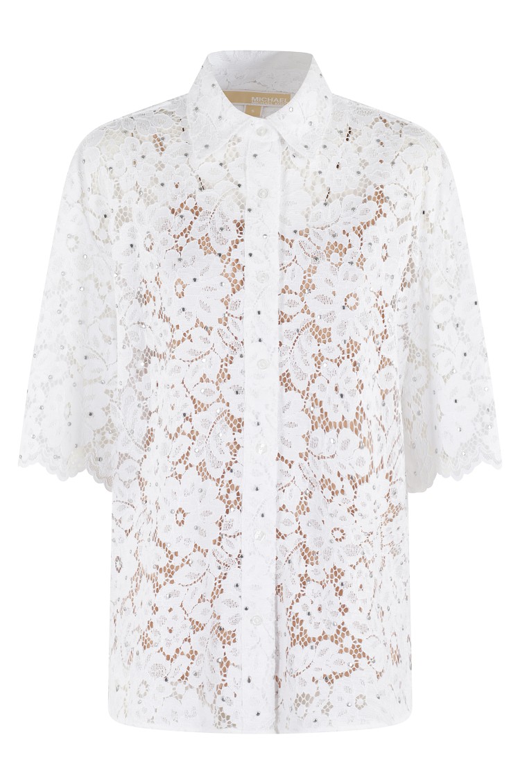 Shop Michael Michael Kors Studded Floral Lace Shirt