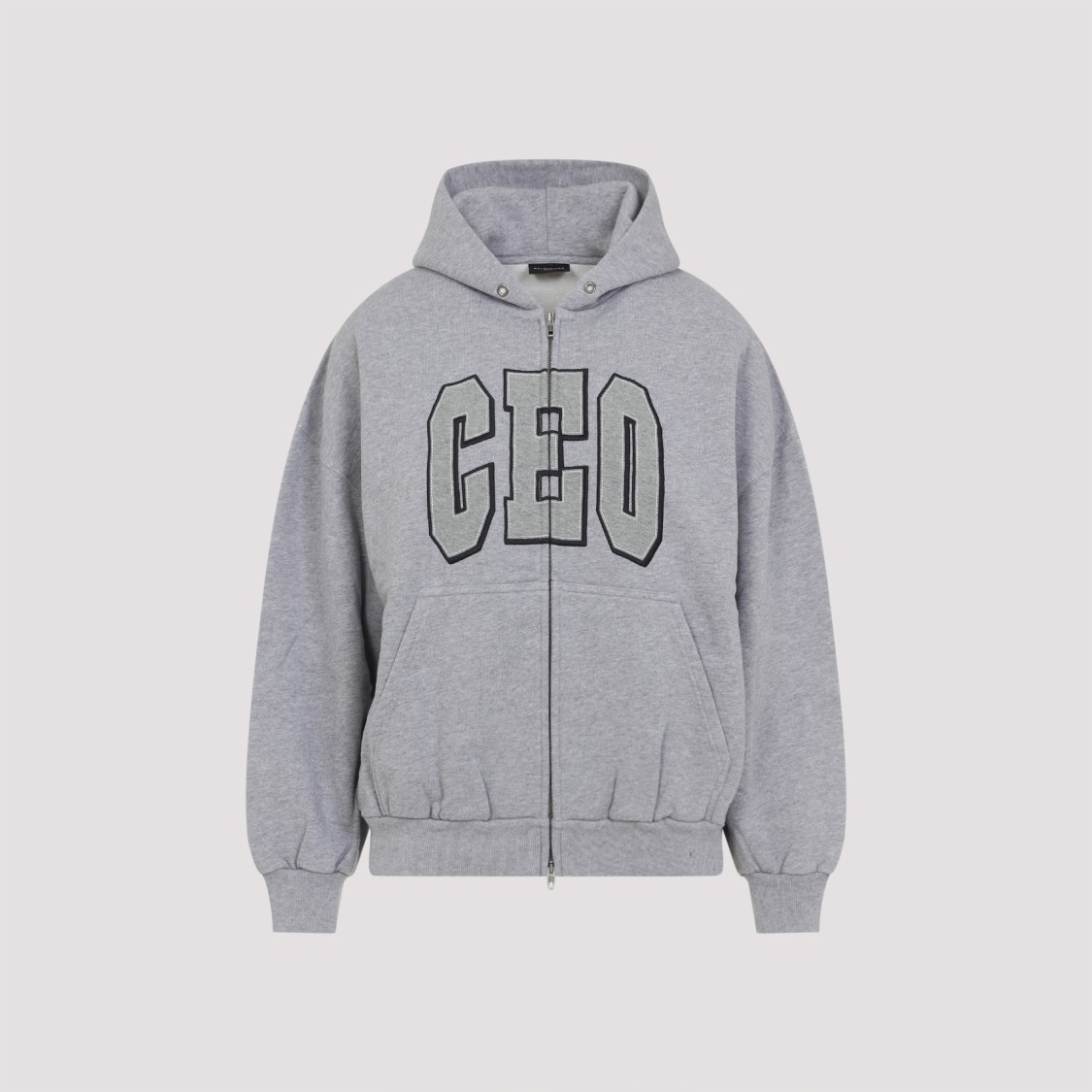 Balenciaga Zip Front Hoodie With Contrast Logo And Ribbed Details In Gray