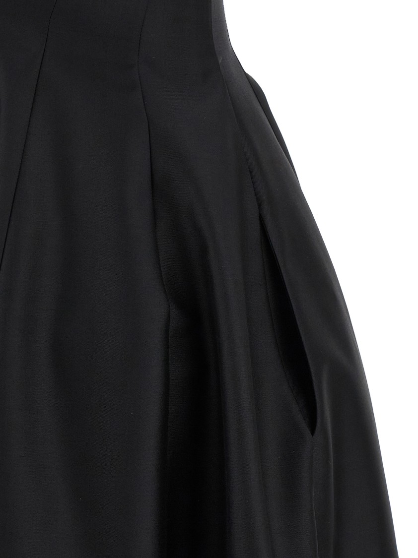 Alberta Ferretti Shoulder-baring Dress With Fitted Bodice And Flared Skirt In Black