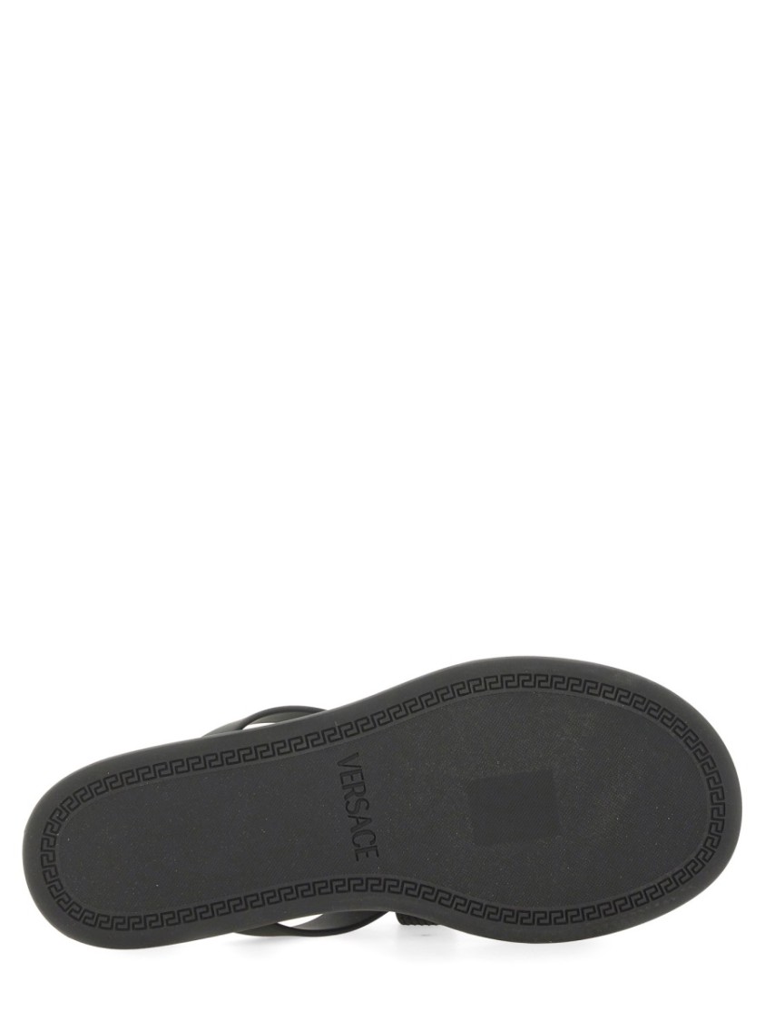 Shop Versace Slide Sandal With "gianni Ribbon" In Black