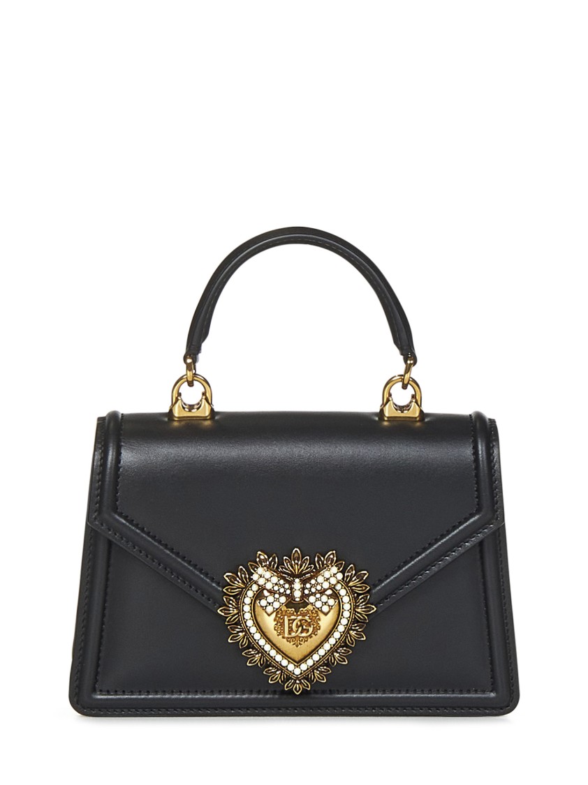 Dolce & Gabbana Structured Black Calf Leather Handbag In Black