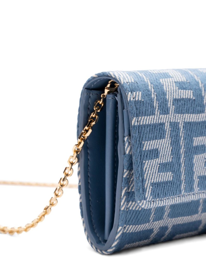 Fendi Baguette Continental Wallet In Denim-effect Ff Jacquard In Blue
