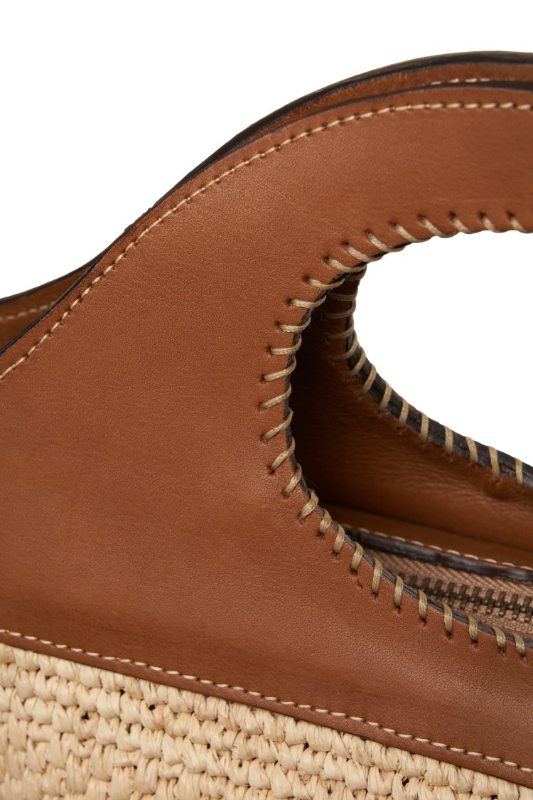 AFAR AFAR RAPHIA HANDBAG WITH LEATHER ACCENTS