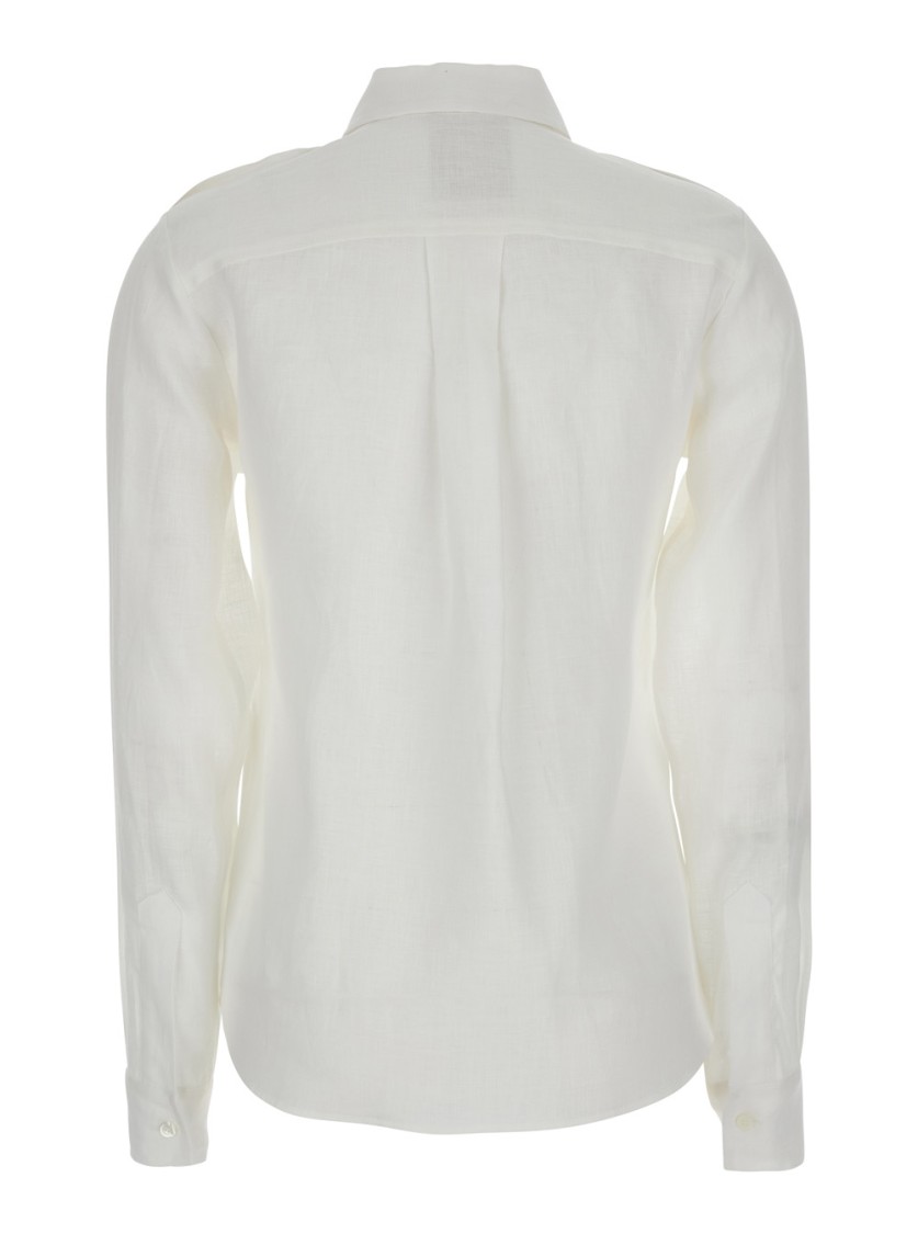 Shop Semicouture Semi Couture White Linen Shirt With Chest Patch Pockets