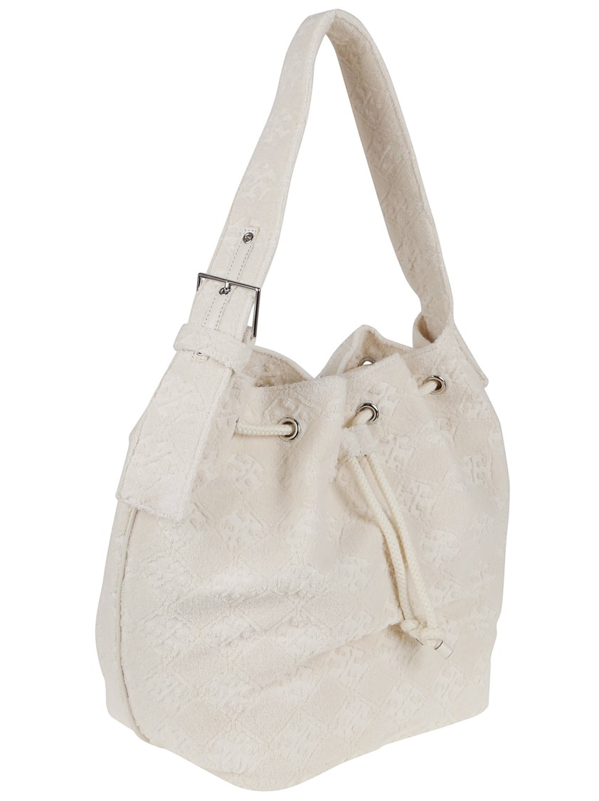 Tory Burch Textured Fabric Shoulder Bag With Adjustable Strap In White
