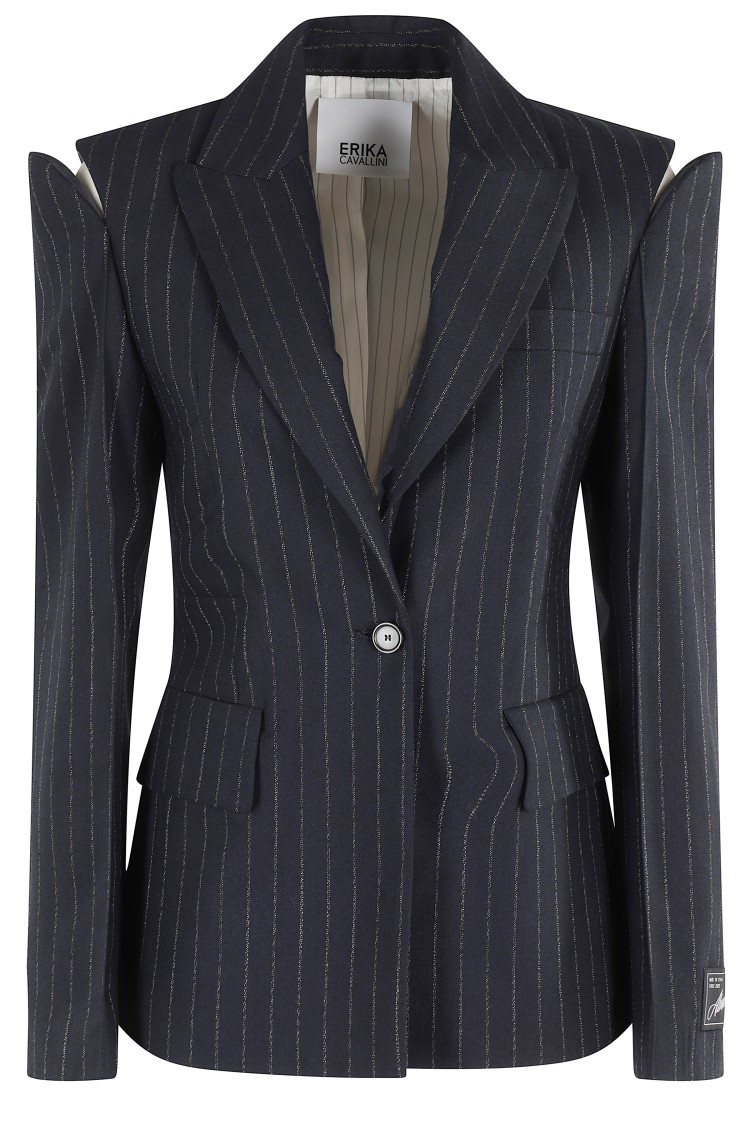 Erika Cavallini Pinstripe Cut-shoulder Blazer In Blue