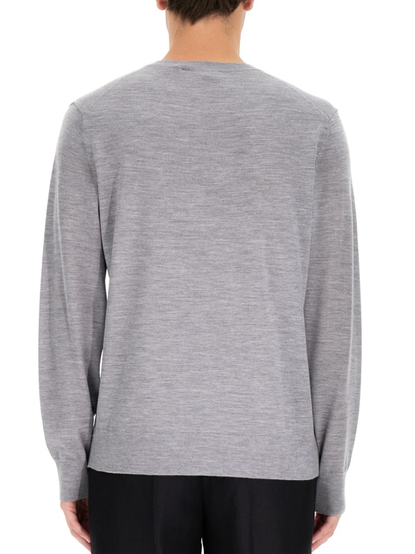 Theory Long-sleeved Grey Wool Top With Classic Crew Neckline In Gray
