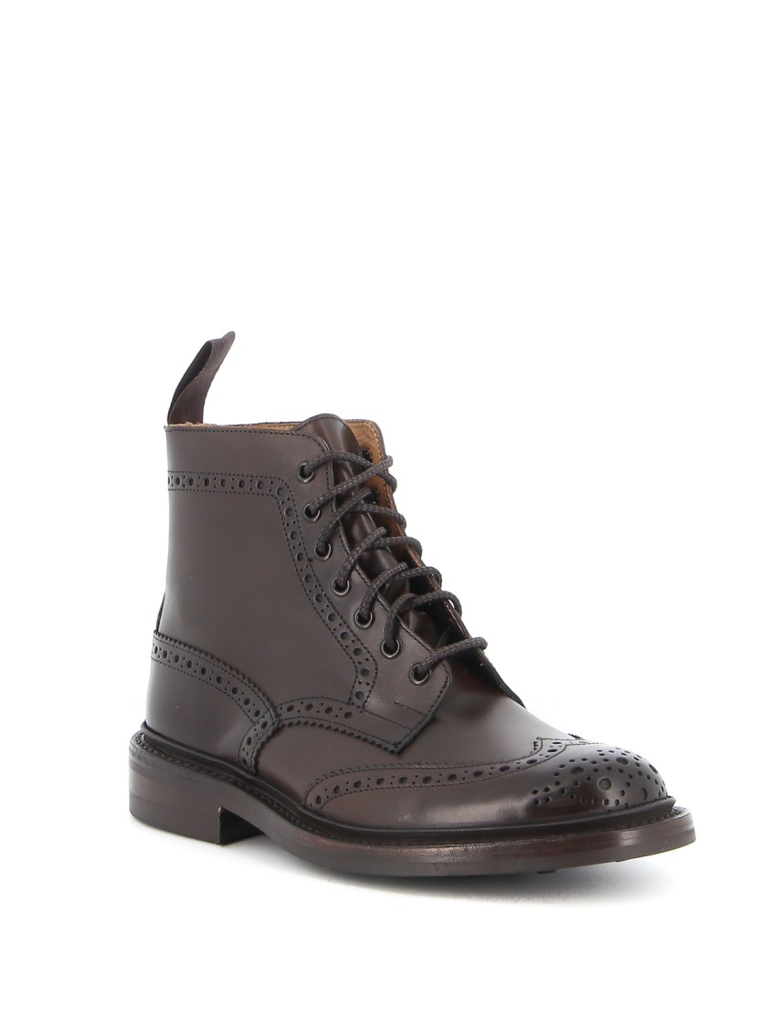 Shop Tricker's Brown Leather Ankle Boot With Brogue Detailing In Grey